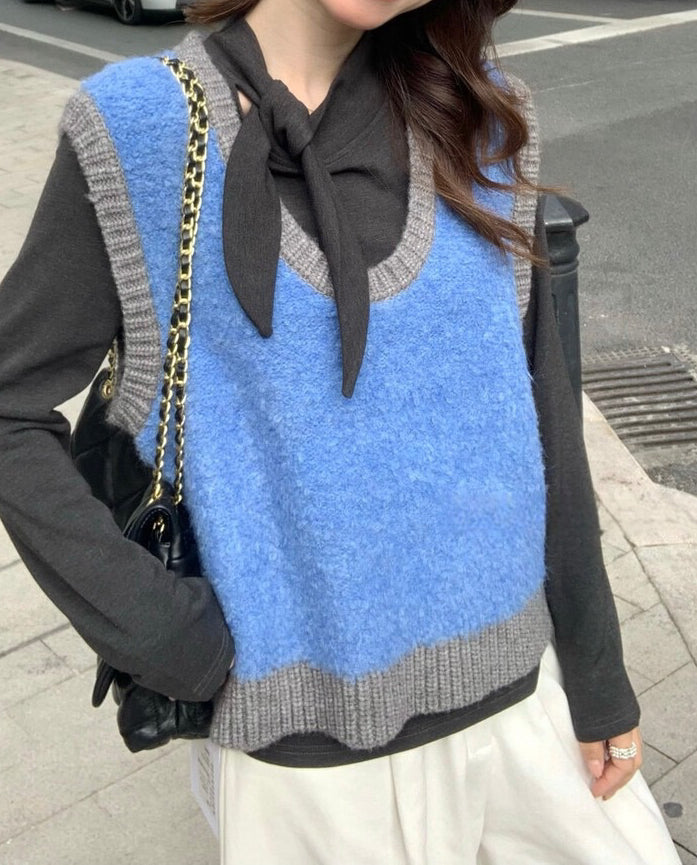 // 圈圈毛撞色邊針織背心