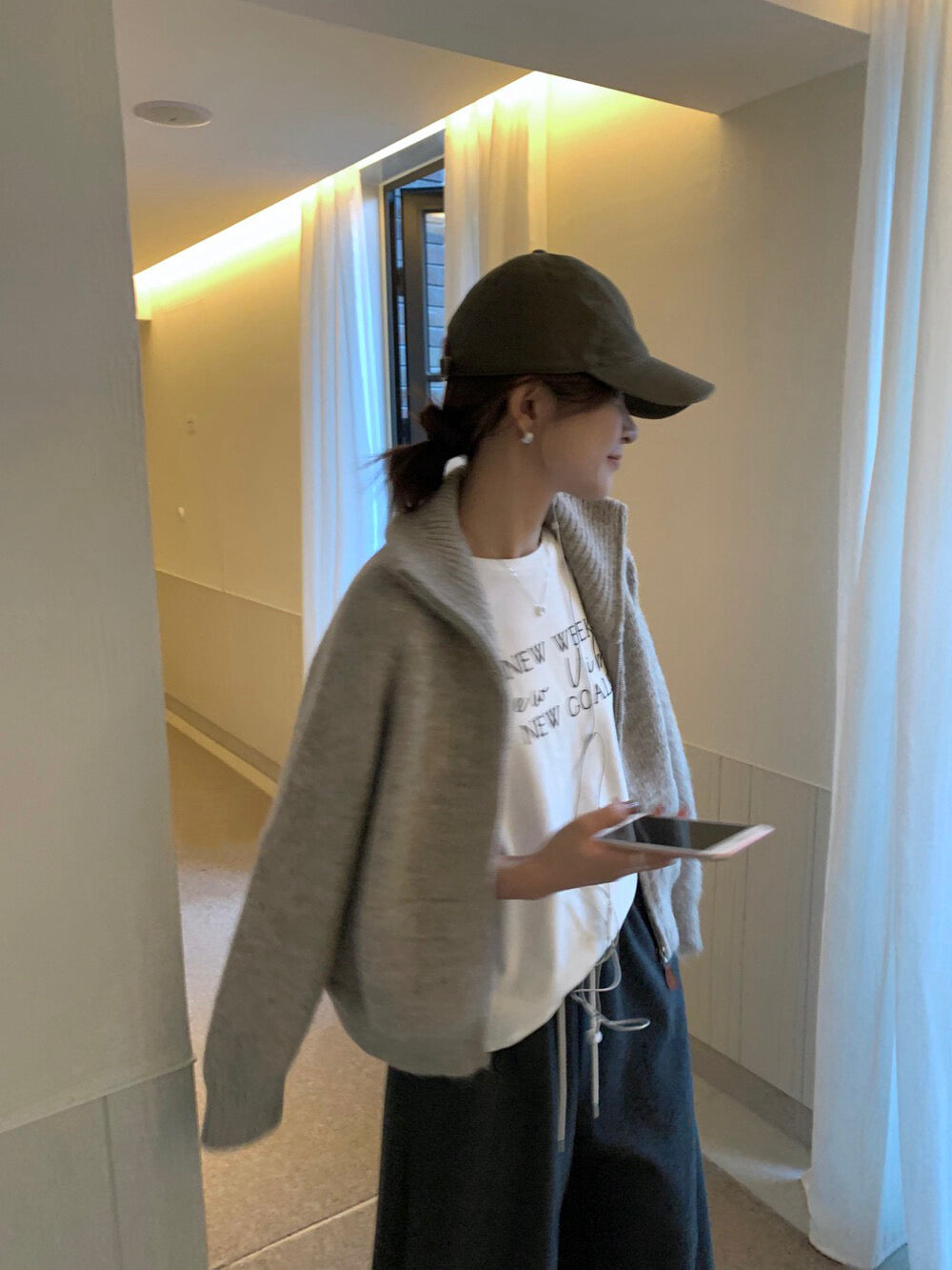 // 慵懶高級感上下拉鍊可立領口袋CD