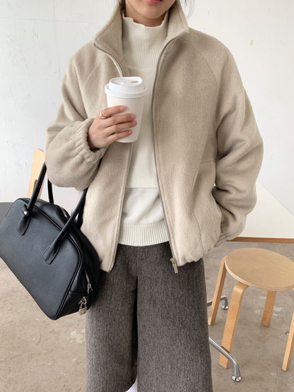 // 休閒風絨毛感夾棉外套