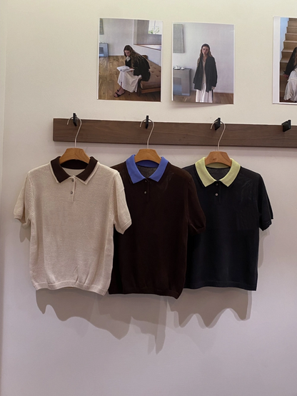 B81 / 撞色翻領polo短袖針織上衣