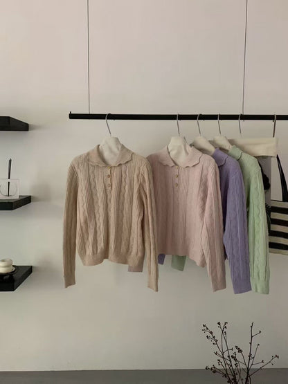 // 美美麻花織紋鈕扣翻領NT