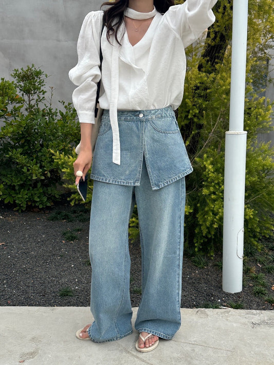 // 連可拆裙簾真兩件牛仔褲