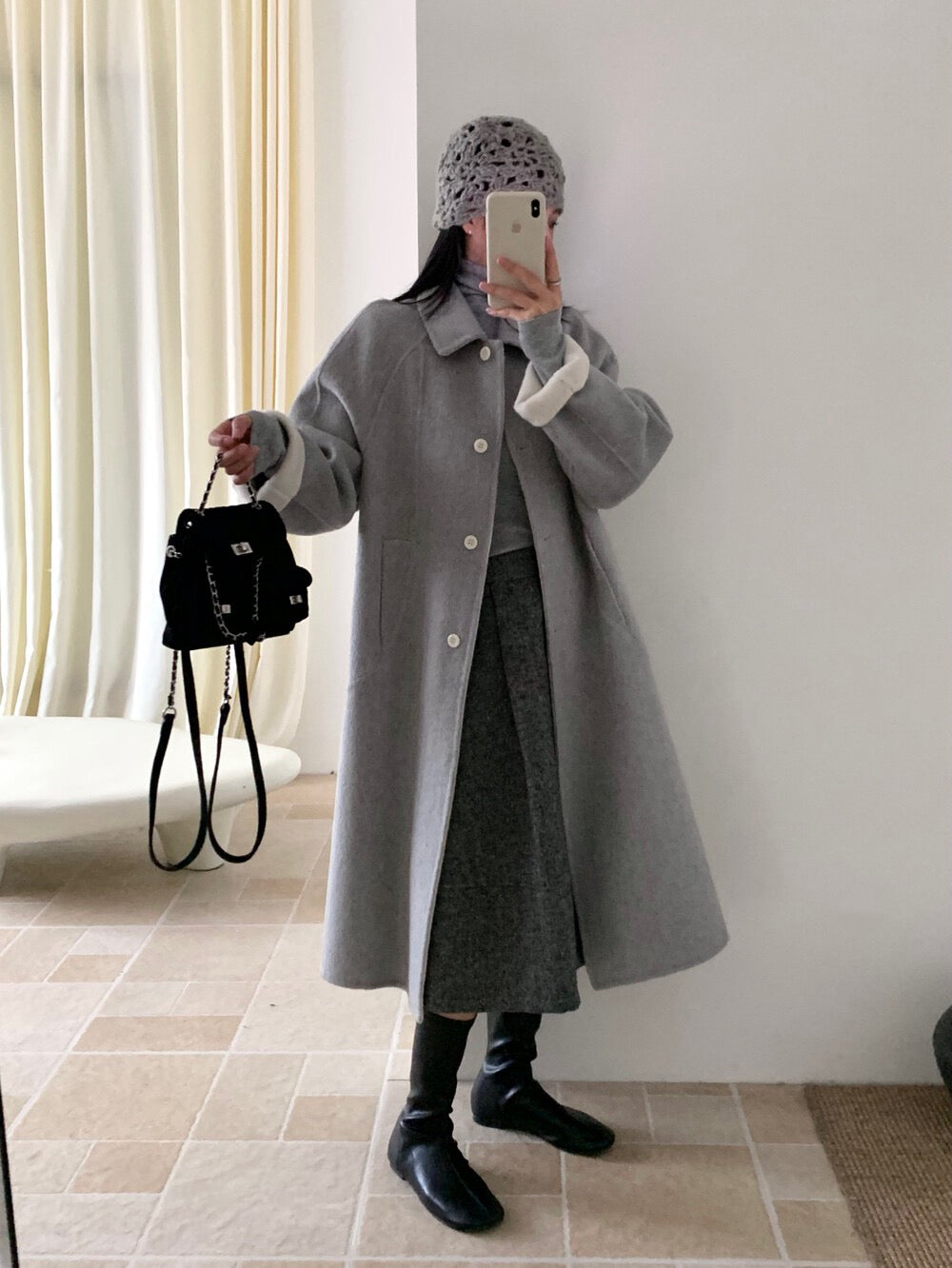 // 極簡高級感翻領100%wool雙面手工羊毛外套