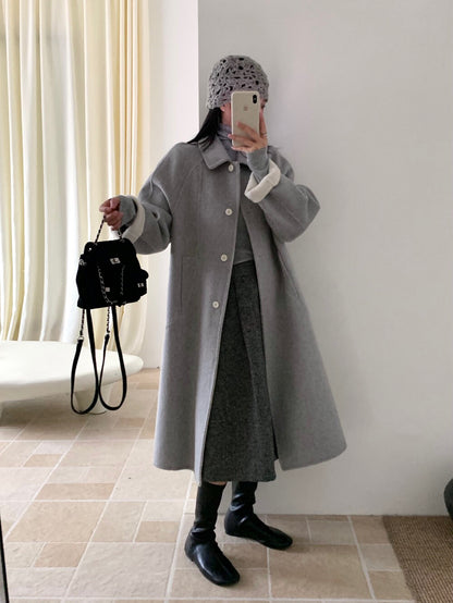// 極簡高級感翻領100%wool雙面手工羊毛外套