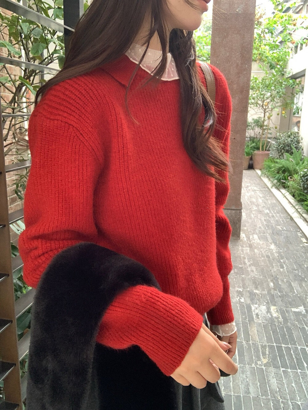// 慵懶感直坑紋翻領毛衣