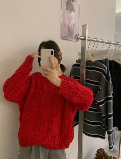 // 35%wool麻花紋慵懶毛衣