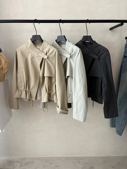 J07 / 立領廓型可束繩中短款trench coat