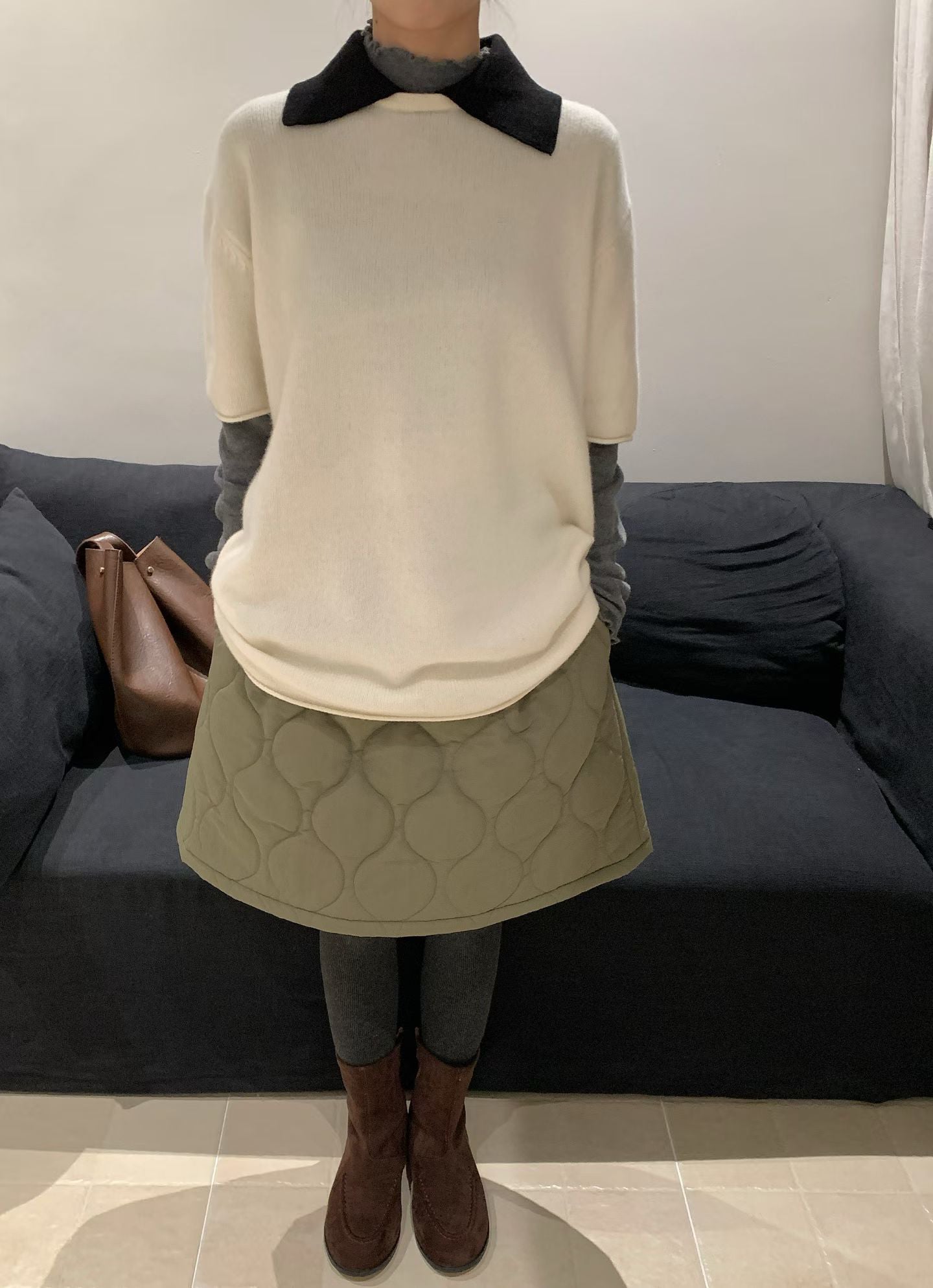 // 大熱菱格夾棉A字短裙