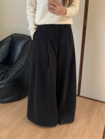 // 超遮肉壓褶闊腳毛呢褲