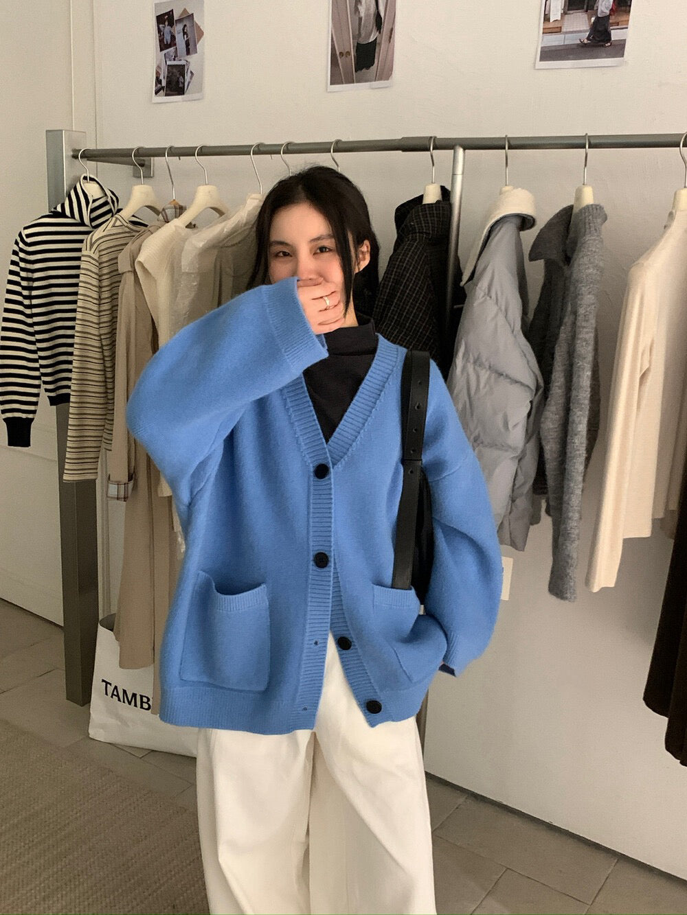 // 慵懶重磅靚色V領中長CD