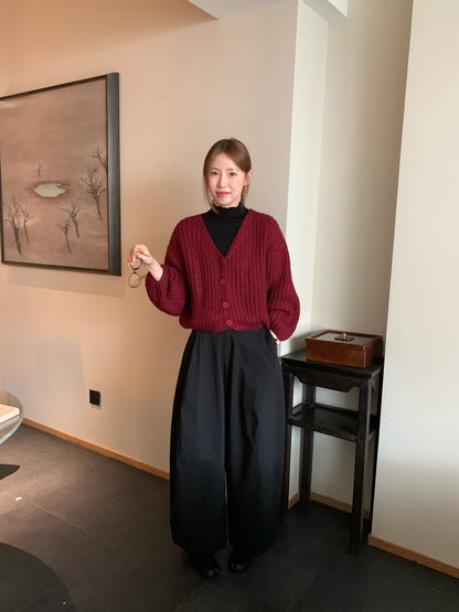 // 復古感粗針織泡泡袖CD