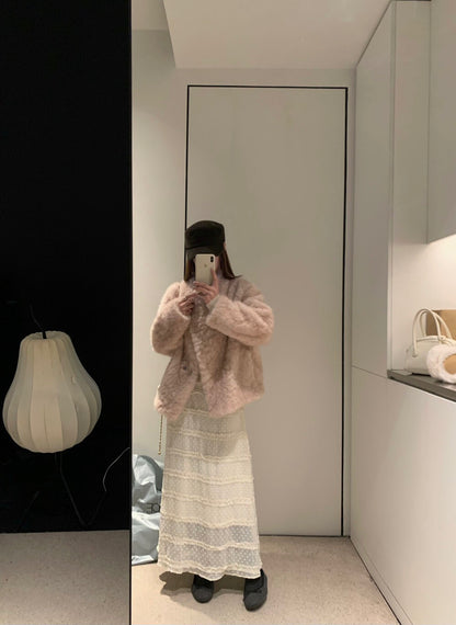 // 超精緻全lace立體點點內加絨中裙