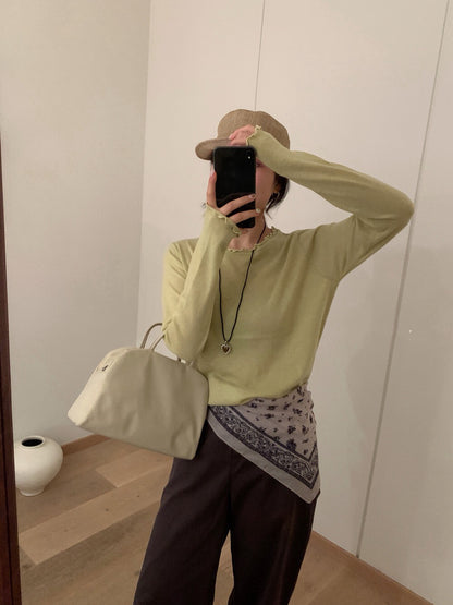 // 5%fine wool超親膚大彈性木耳邊TEE