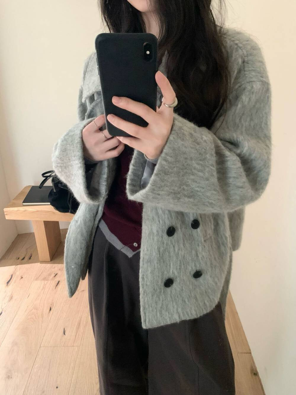 // 55%羊毛復古雙排扣毛感外套