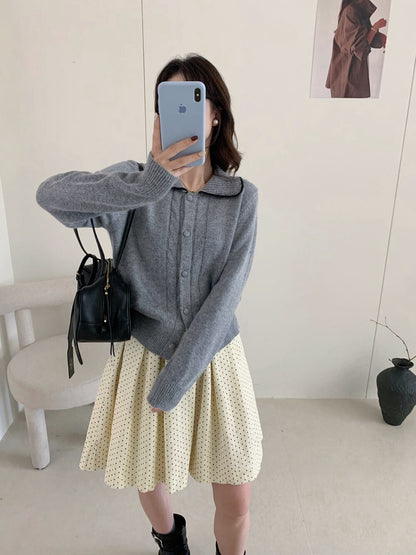 // 10%兔絨撞色花邊領拼麻花紋NT