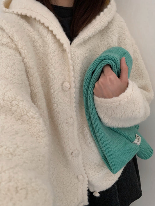 // 超柔軟圈圈絨連帽花邊外套