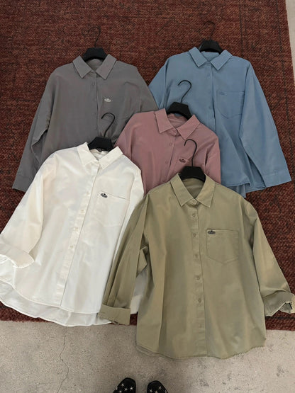 B188 / 小刺繡logo高質洗水棉低飽和度色調恤衫