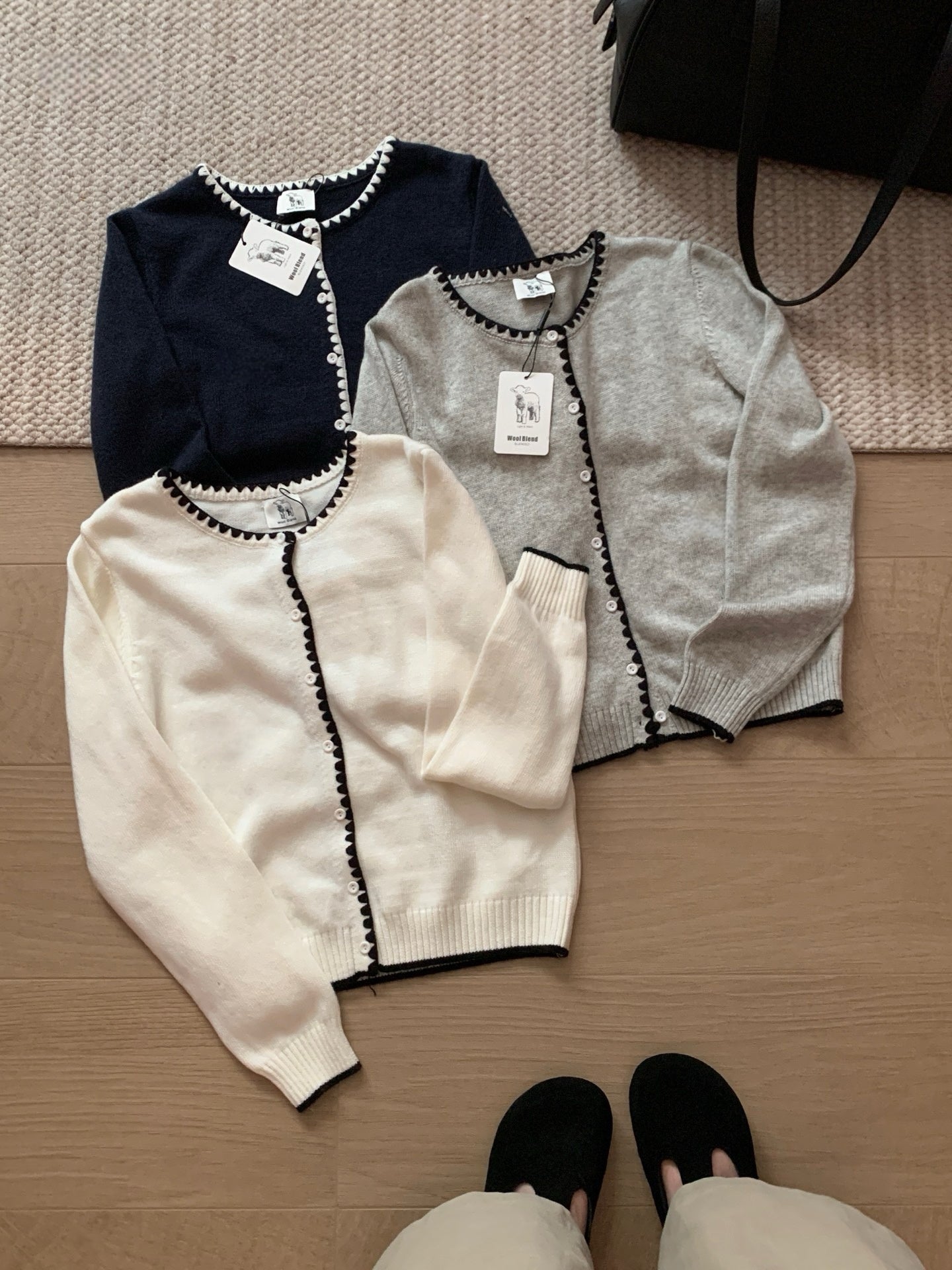 // 撞邊織紋包邊混羊毛CD