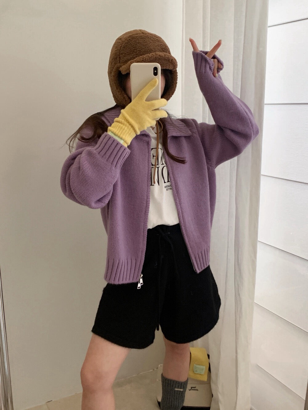 // 直坑紋大翻領上下拉鍊落肩CD