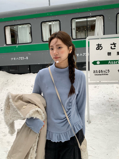 // 設計感皺褶小立領花邊上衣