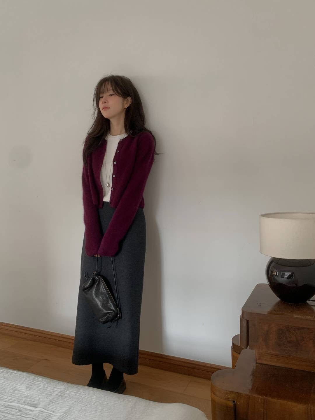 // 極顯瘦簡約直筒毛呢裙