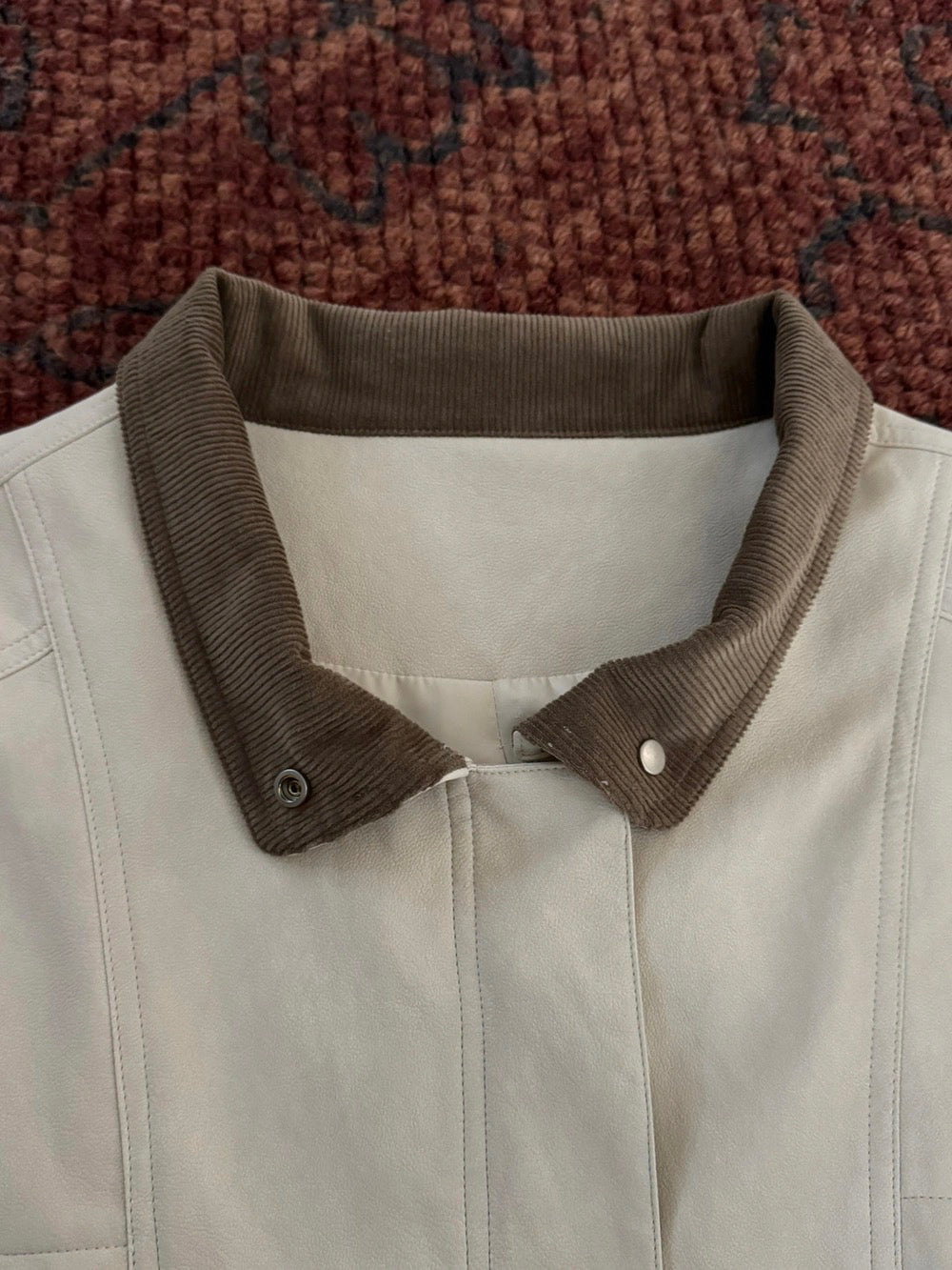 J29 / 美式復古拼燈芯絨領可束腰中長trench coat