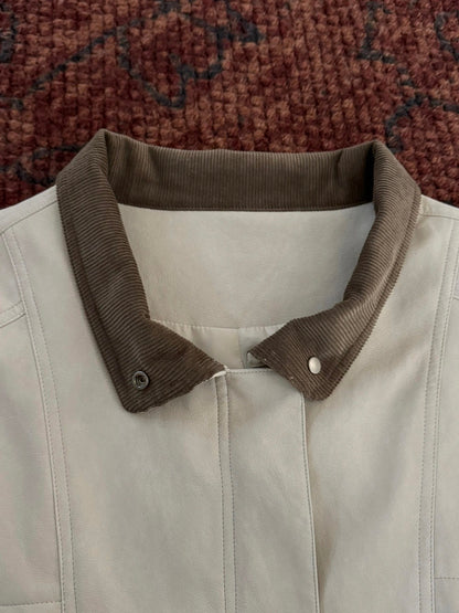 J29 / 美式復古拼燈芯絨領可束腰中長trench coat
