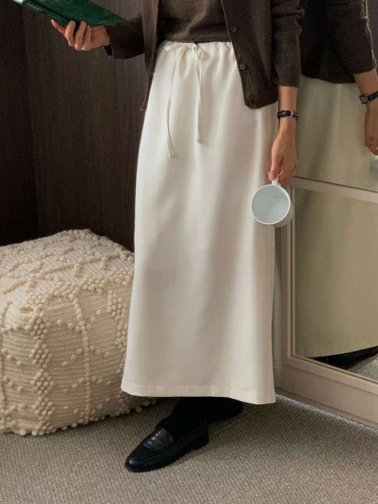 // 高質光滑質感綁帶腰中裙