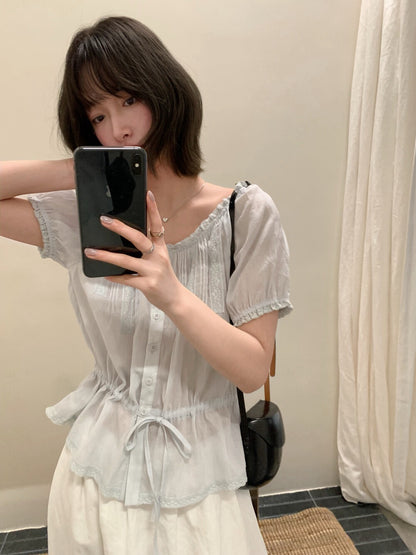 // 棉麻lace邊可束腰精緻BL