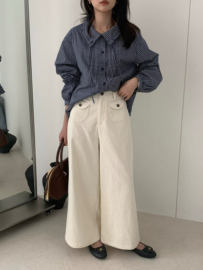 // 小口袋設計微闊腳燈芯絨褲