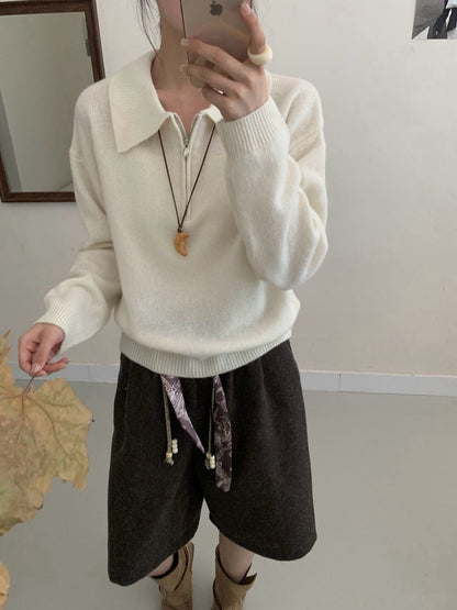 // 100%wool半拉鍊翻領毛衣