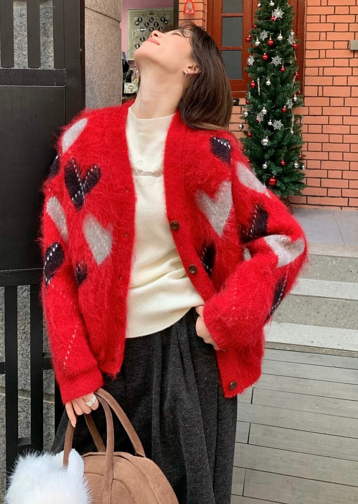 // 超美心心菱格V領CD