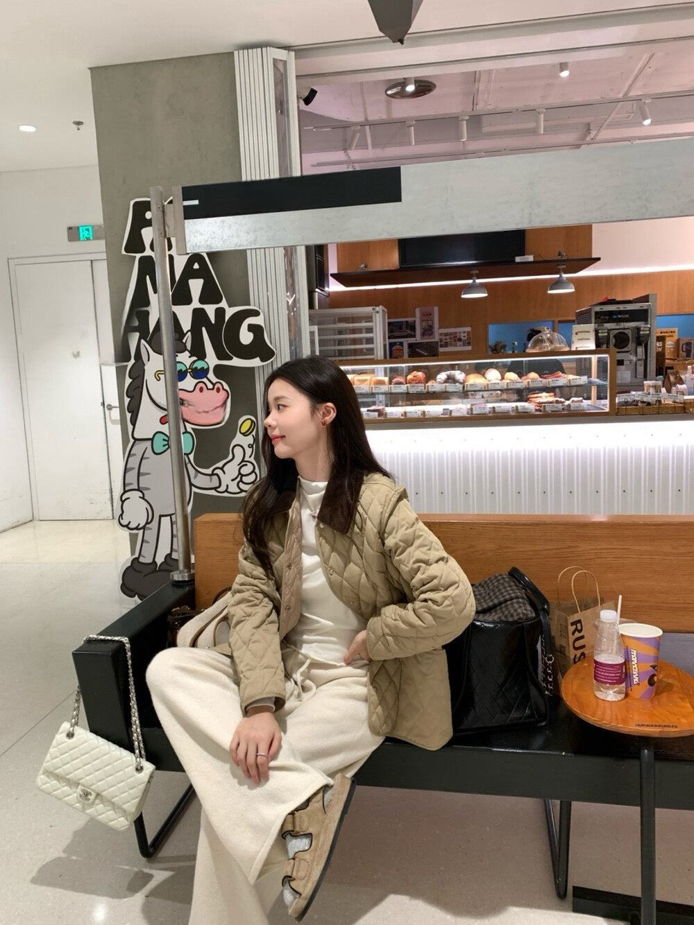 // 高品質拼燈芯絨領菱格薄夾棉外套