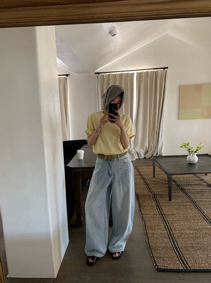👖 慵懶洗水直闊褲牛仔褲(連腰帶)