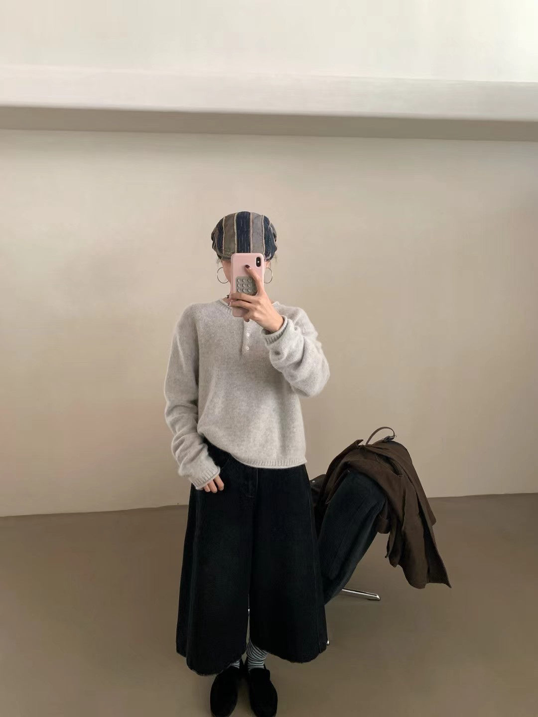 // 三粒鈕卷邊raccoon+wool NT