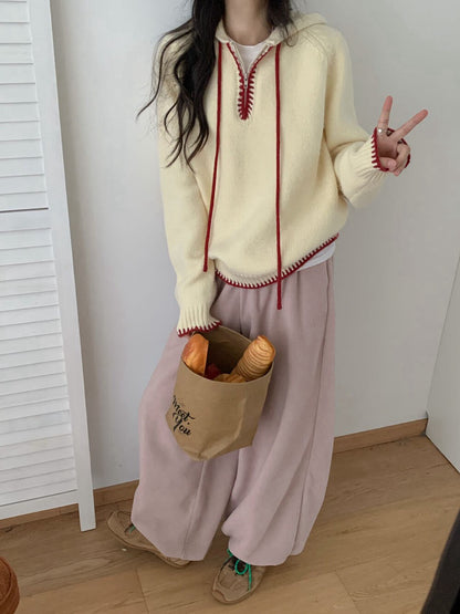 // 撞色半拉鍊連帽軟糯毛衣