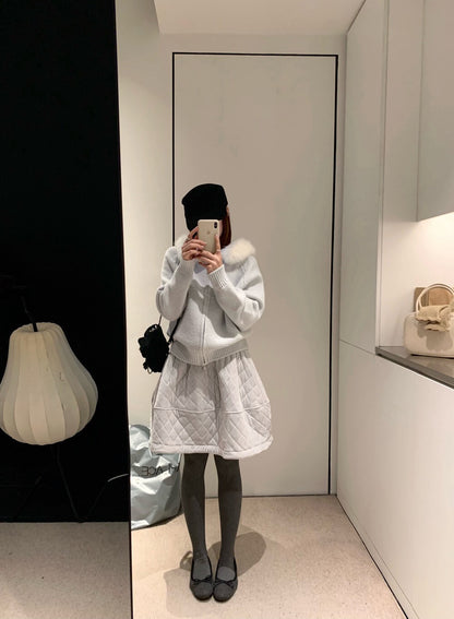 // 拼織紋可拆卸毛毛邊連帽CD