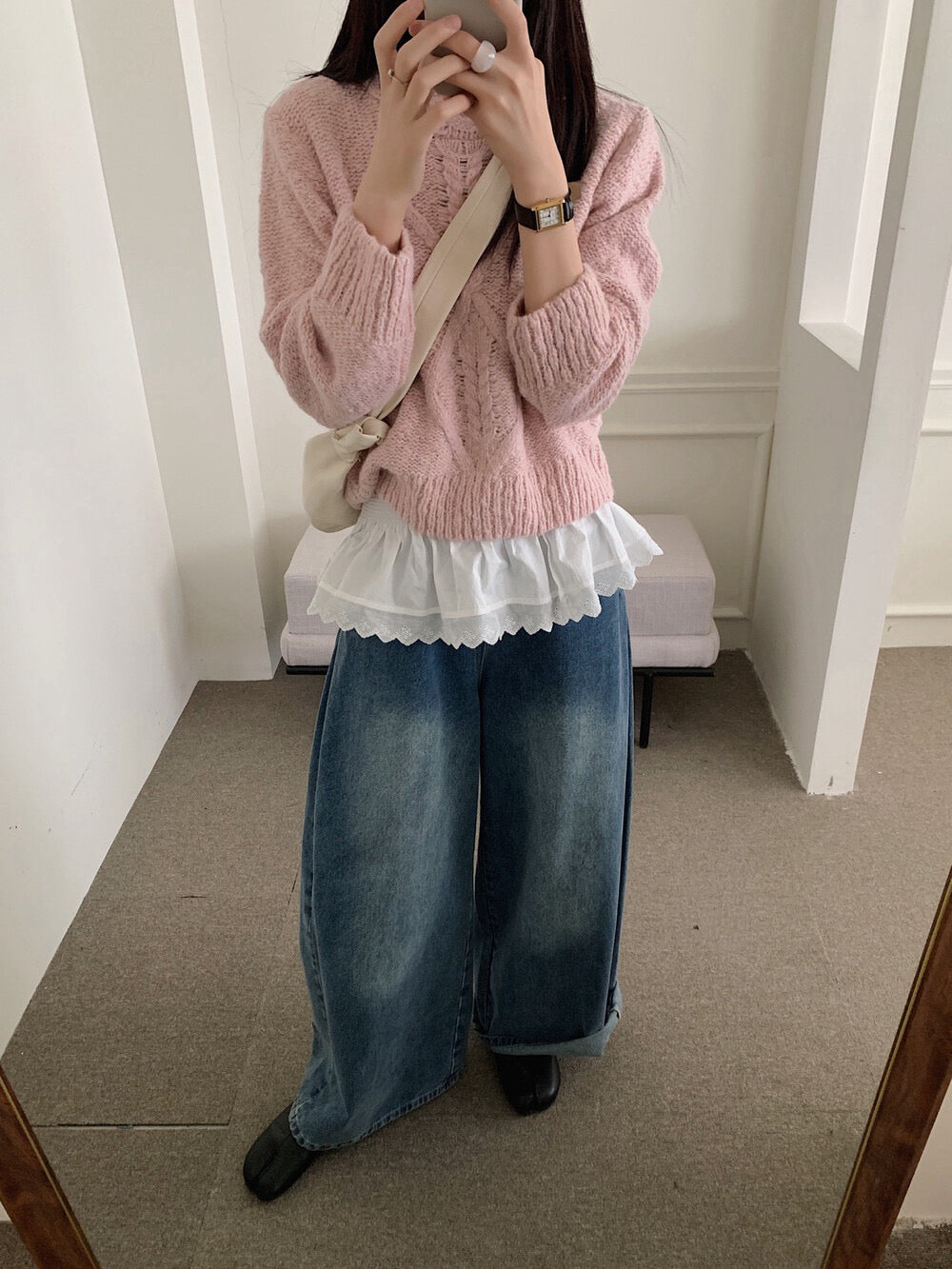 // 麻花邊領口菱格patterns毛衣