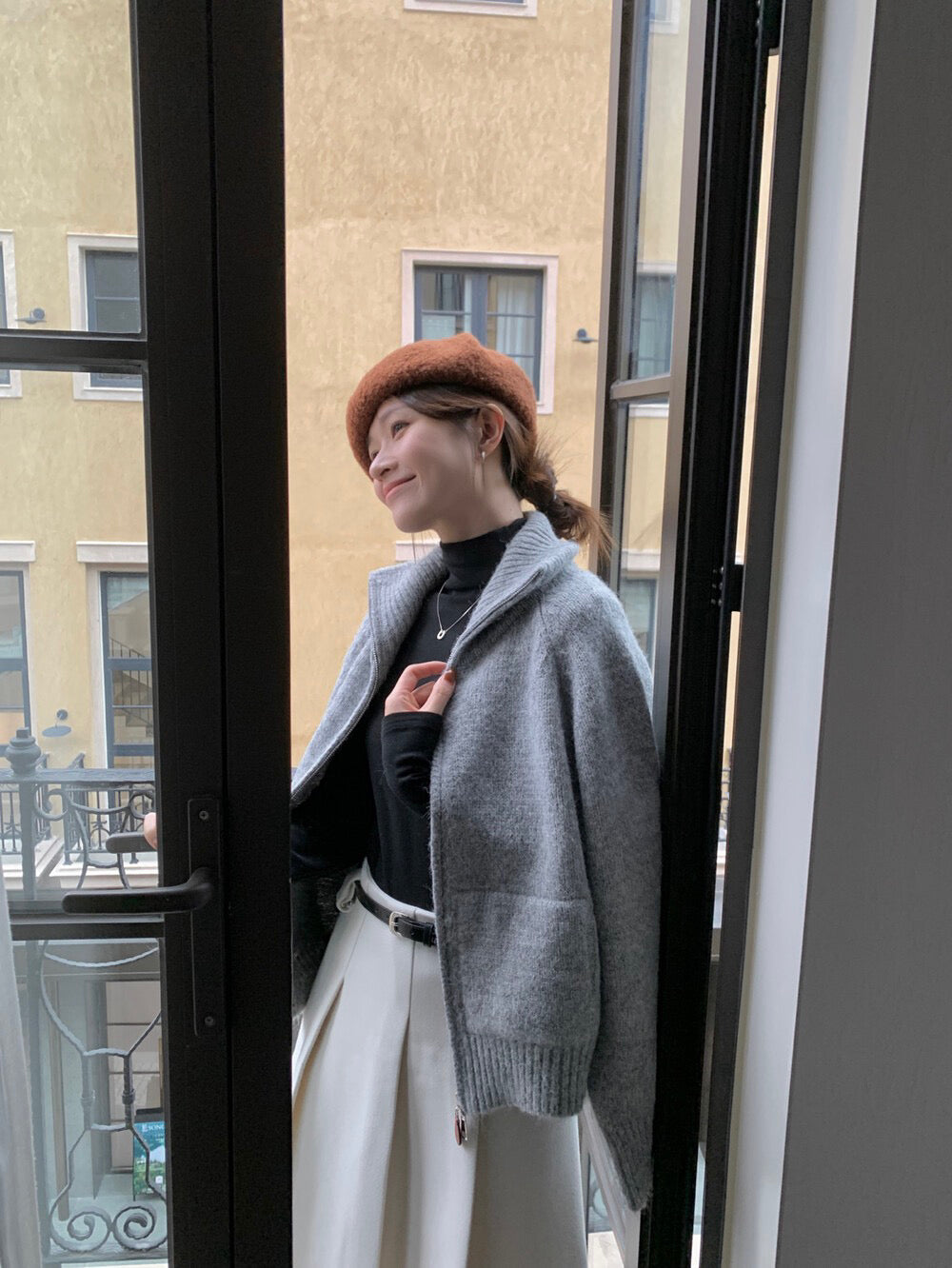 // 慵懶高級感上下拉鍊可立領口袋CD