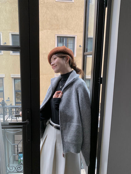 // 慵懶高級感上下拉鍊可立領口袋CD