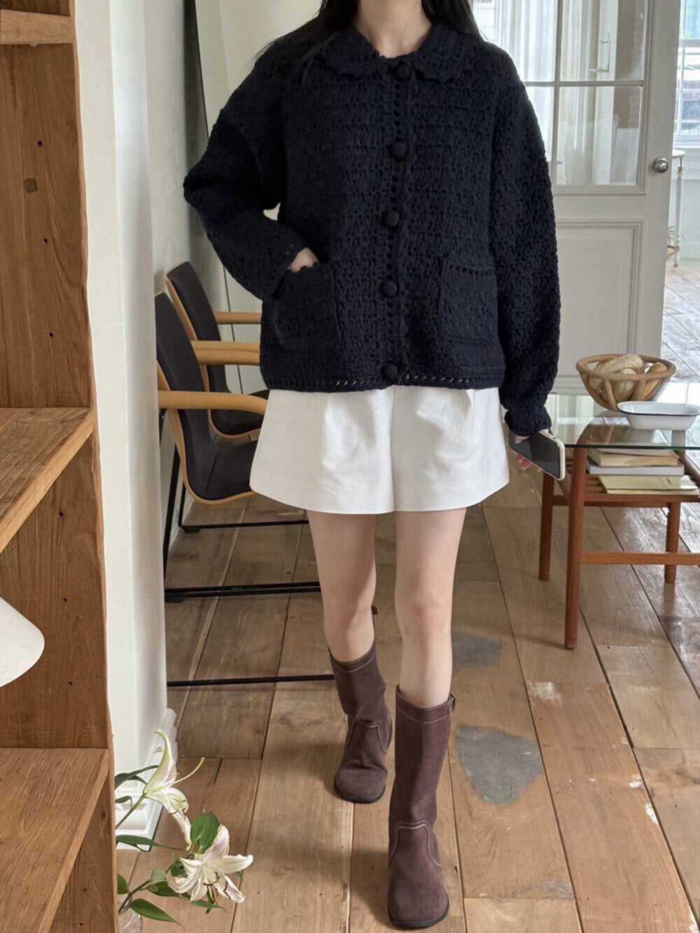 // 重工手工鈎花包扣口袋翻領CD