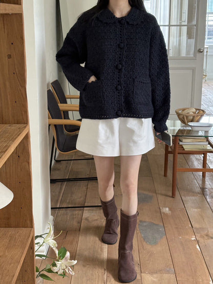 // 重工手工鈎花包扣口袋翻領CD