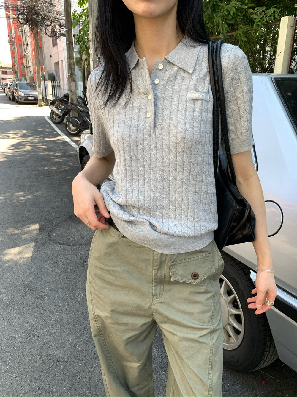 🫜 復古麻花刺繡字翻領針織上衣