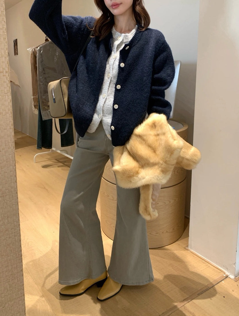 C82 / 撞色假兩件排扣圓領冷外套(8%WOOL)