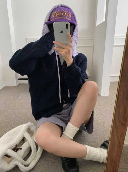 // 拼接撞色鈎花針織帽CD