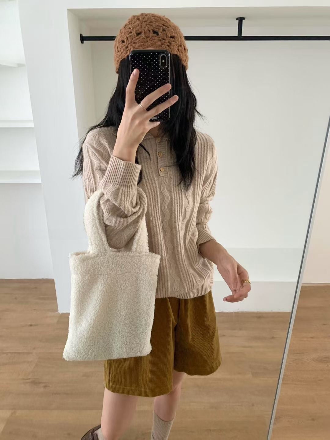 // 美美麻花織紋鈕扣翻領NT