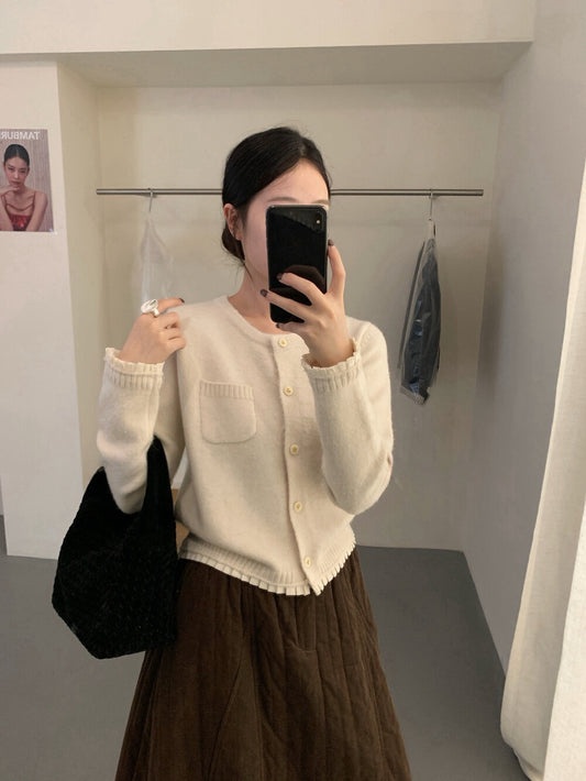 // 精緻鈕扣拼接百褶邊口袋軟糯CD