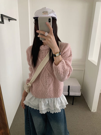 // 麻花邊領口菱格patterns毛衣