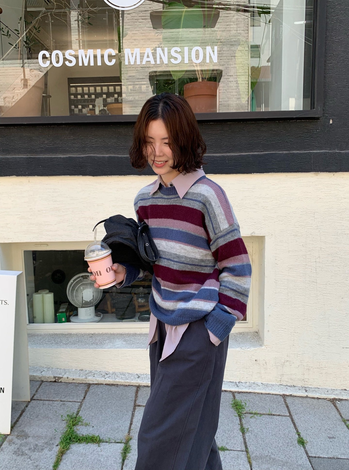 // 復古感撞色間條圓領10%羊毛NT