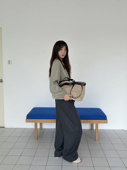 // 50%wool微寬鬆加絨彎刀褲